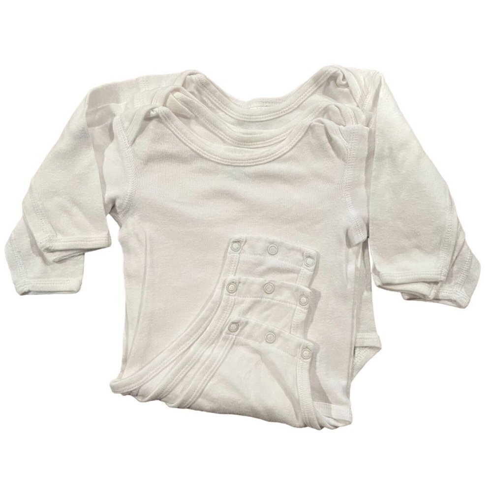 Set of 4 White Miniwear Baby Long Sleeve One-Piece Undershirts - Size M